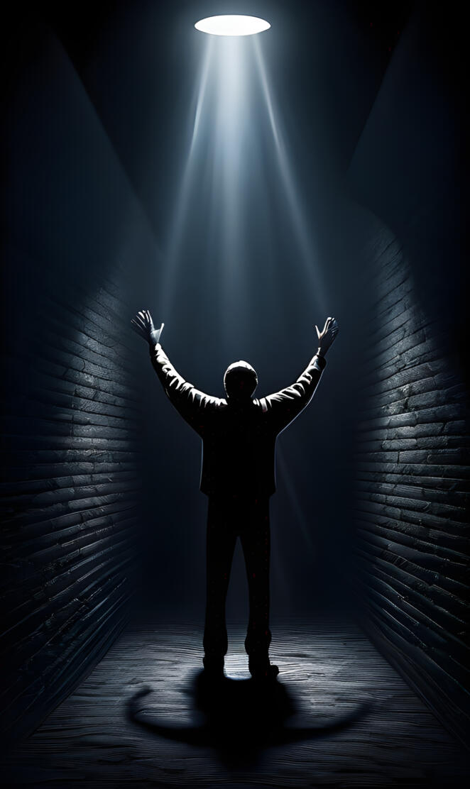 a person standing in a dark tunnel