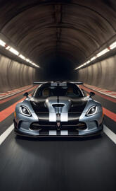 Silver Viper GTSR driving through a Tunnel