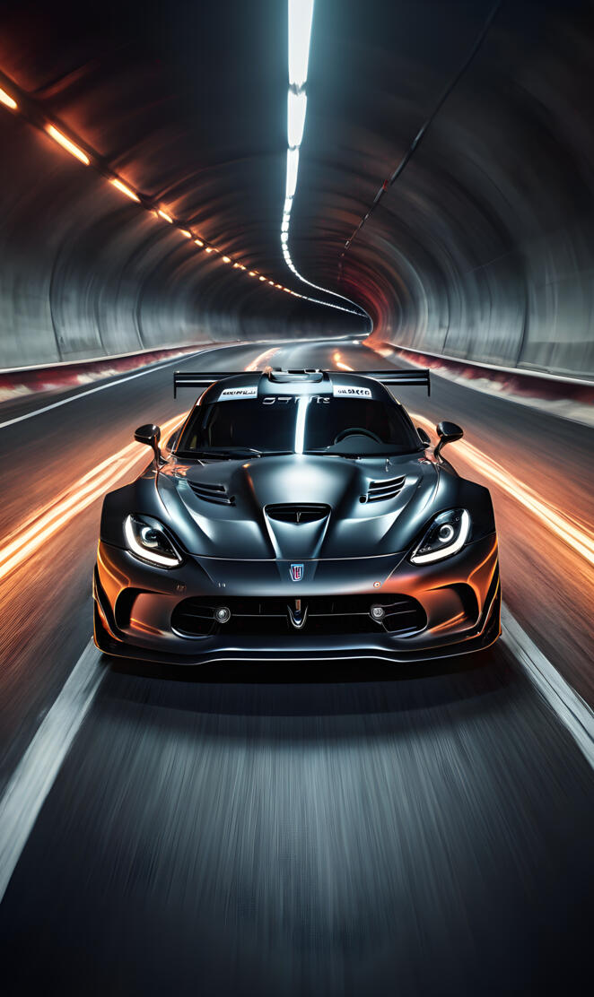 Black Viper GTSR driving through a Tunnel