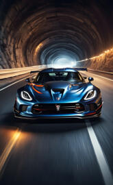 Blue Viper GTSR driving through a Tunnel