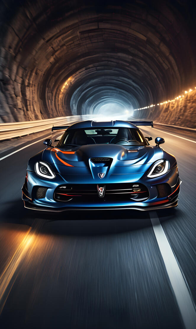 Blue Viper GTSR driving through a Tunnel