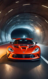 Orange Viper GTSR driving through a Tunnel