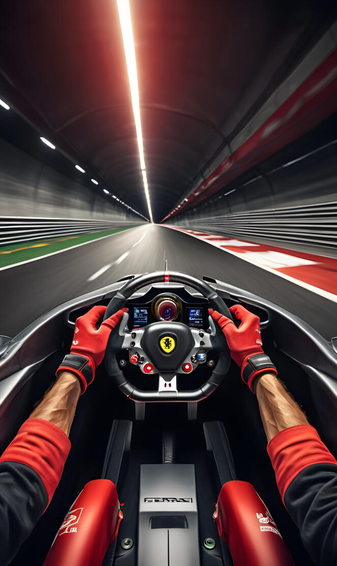 Formular 1 driving through a Long Tunnel