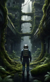 a man wearing a helmet and walking through a tunnel