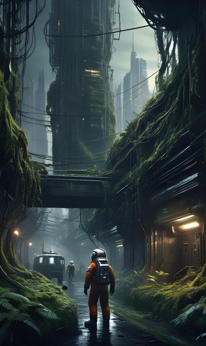 a person walking down a path in a tunnel with a bus