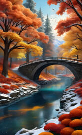 a bridge over a river with trees on either side of it