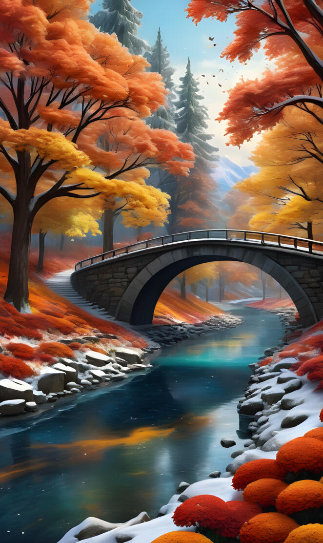 a bridge over a river with trees on either side of it