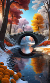 a bridge over a river with trees on either side of it