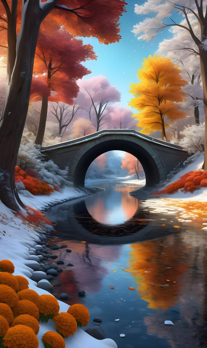 a bridge over a river with trees on either side of it