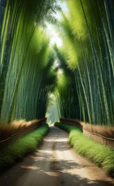 a path through a bamboo forest