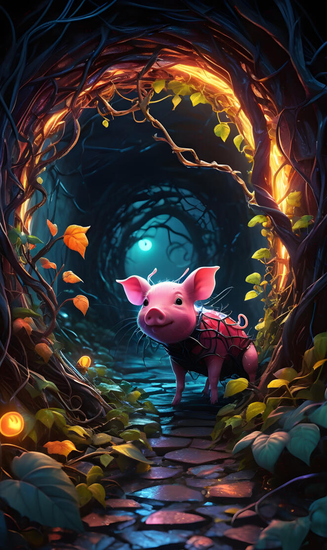 a pink piggy bank in a tree