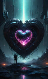 a person standing in a tunnel with a large circle of lights