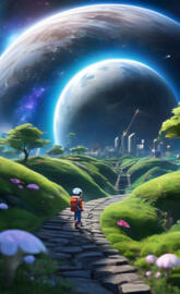 a person walking on a stone path with a large tunnel in the background