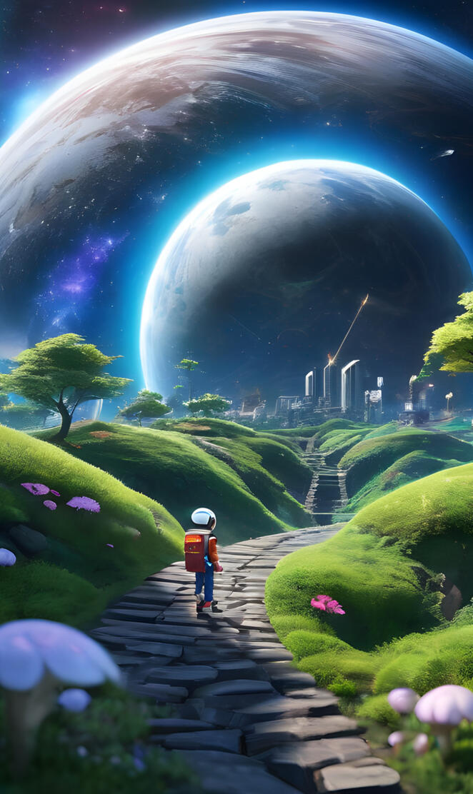 a person walking on a stone path with a large tunnel in the background