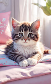 a cat sitting on a bed