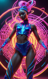 a person in a blue leotard with a blue headband