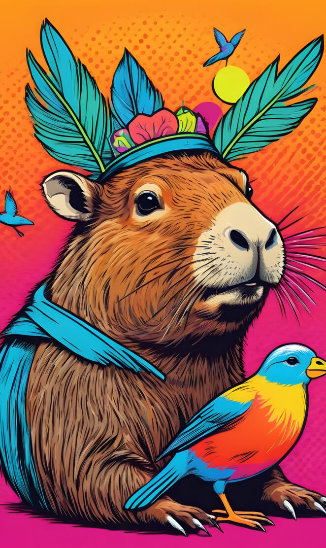 cut capybara with a small bird