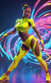a person in a yellow leotard dancing on a stage