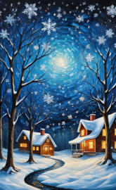 Winter Cabin's & Swirling Snow