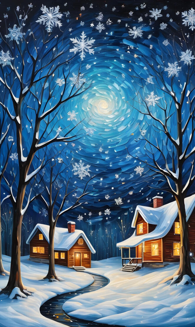 Winter Cabin's & Swirling Snow