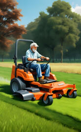 old man cutting grass