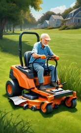 old man cutting grass