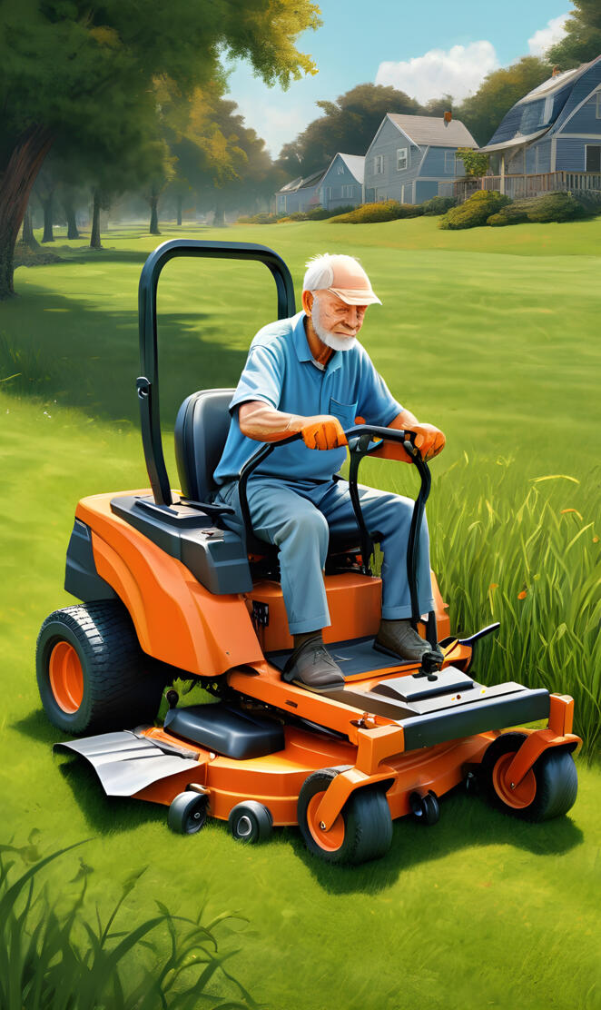 old man cutting grass