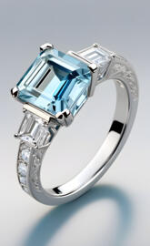 Square cut aquamarine ring