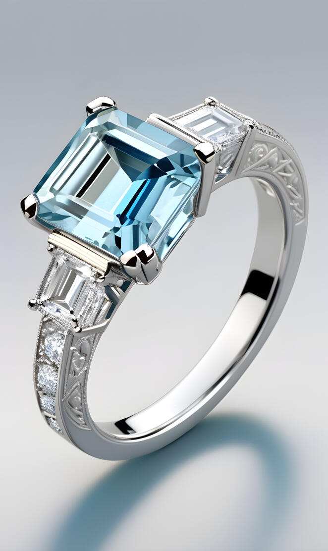 Square cut aquamarine ring