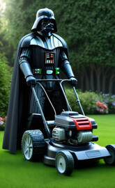Darth Vader cutting grass