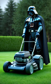 Darth Vader cutting grass