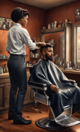 female barber at the barbershop