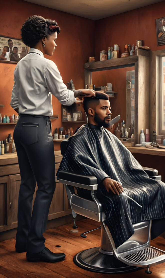 female barber at the barbershop