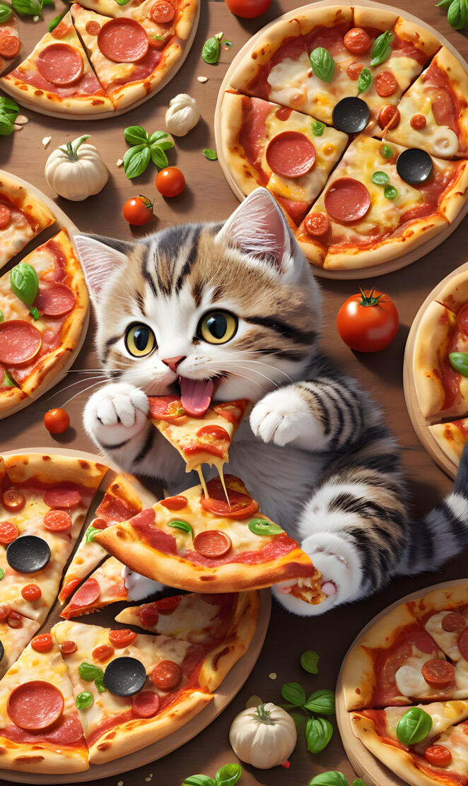 cut cat that loves pizza