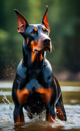 doberman in water