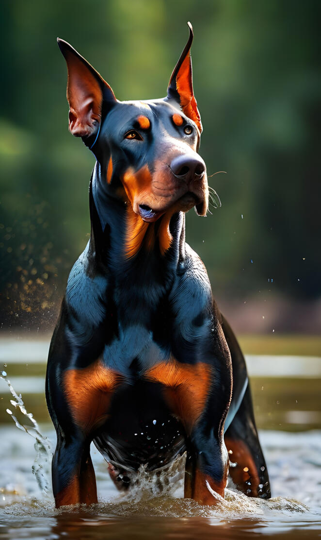 doberman in water