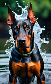 Doberman in water