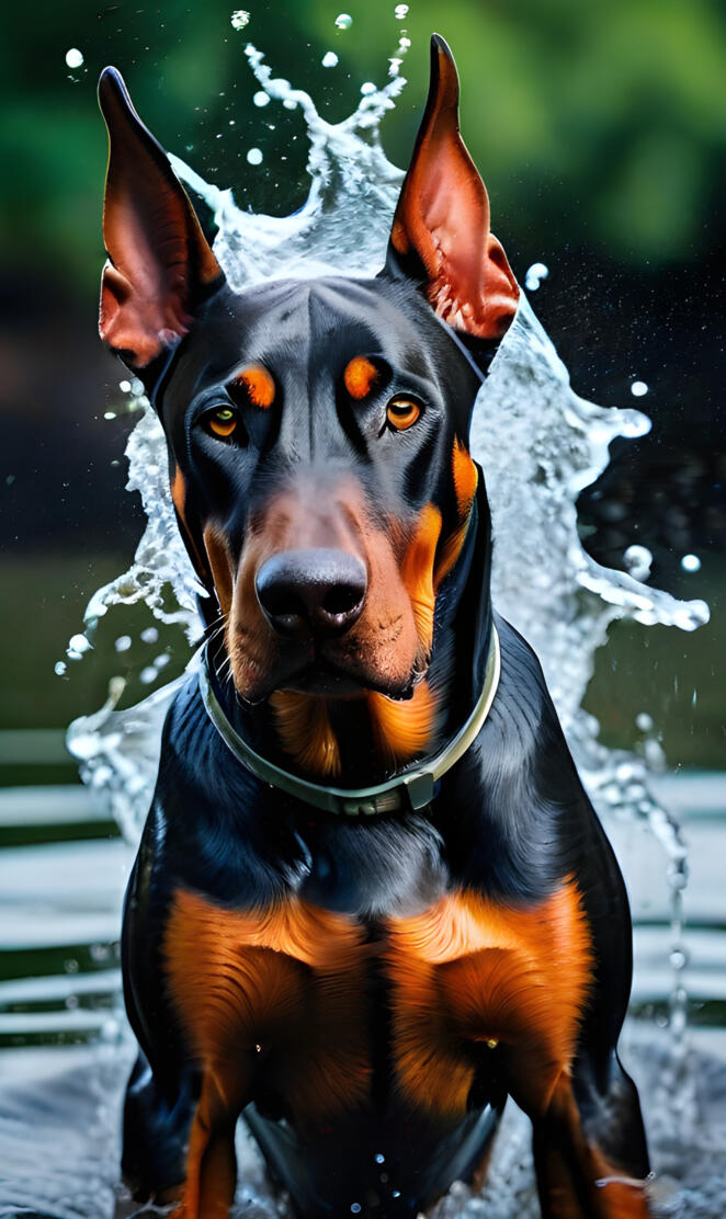 Doberman in water