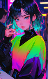 Short-cut beautiful girls, Japanese retro anime style of the 80s and 9