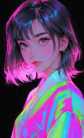 Short-cut beautiful girls, Japanese retro anime style of the 80s and 9