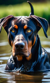 doberman in water