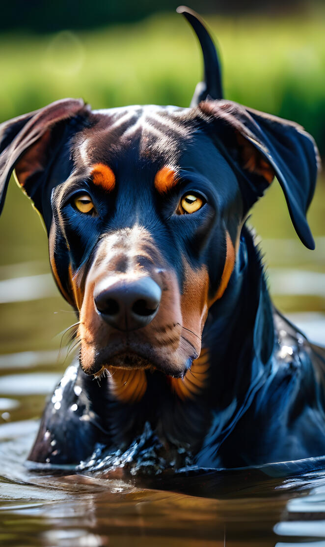 doberman in water