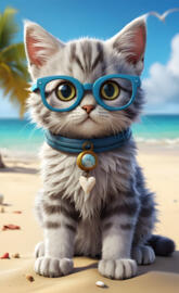 kitten cut cat in the beach