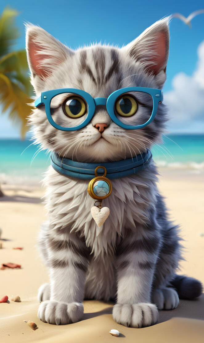 kitten cut cat in the beach