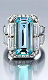 Emerald cut Aquamarine w diamond accents ring