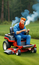 a person riding a lawn mower