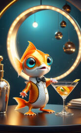 a toy fish figurine in front of a mirror