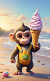 a toy figurine holding an ice cream cone on a beach