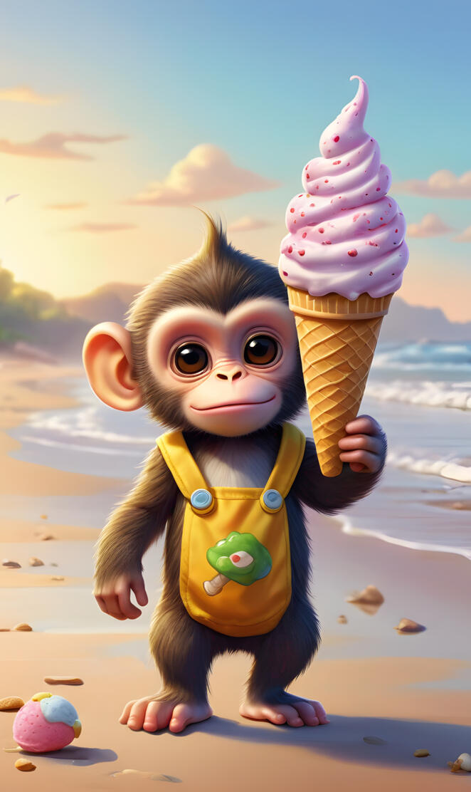 a toy figurine holding an ice cream cone on a beach