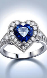 Blue Sapphire w/ Diamond Accents Heart Ring